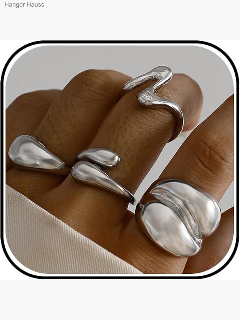 Stackable Chunky Gold Ring Set Irregular Wave Open Band Statement Rings